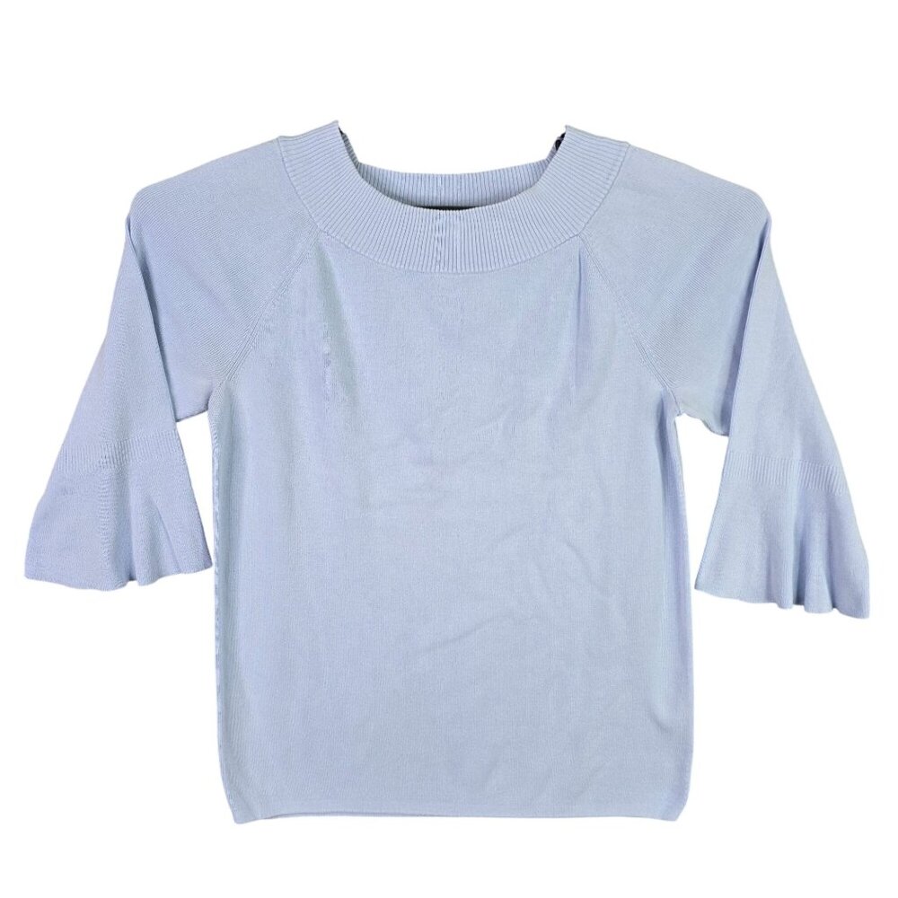 Womens Talbots Blue Ribbed Sweater 3/4 Bell Sleeves Cotton & Rayon Blend Size L